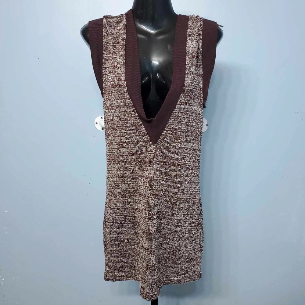 Beiza Women's Brown Knit V-Neck Sleeveless Sweater Shirt Top |Size: M